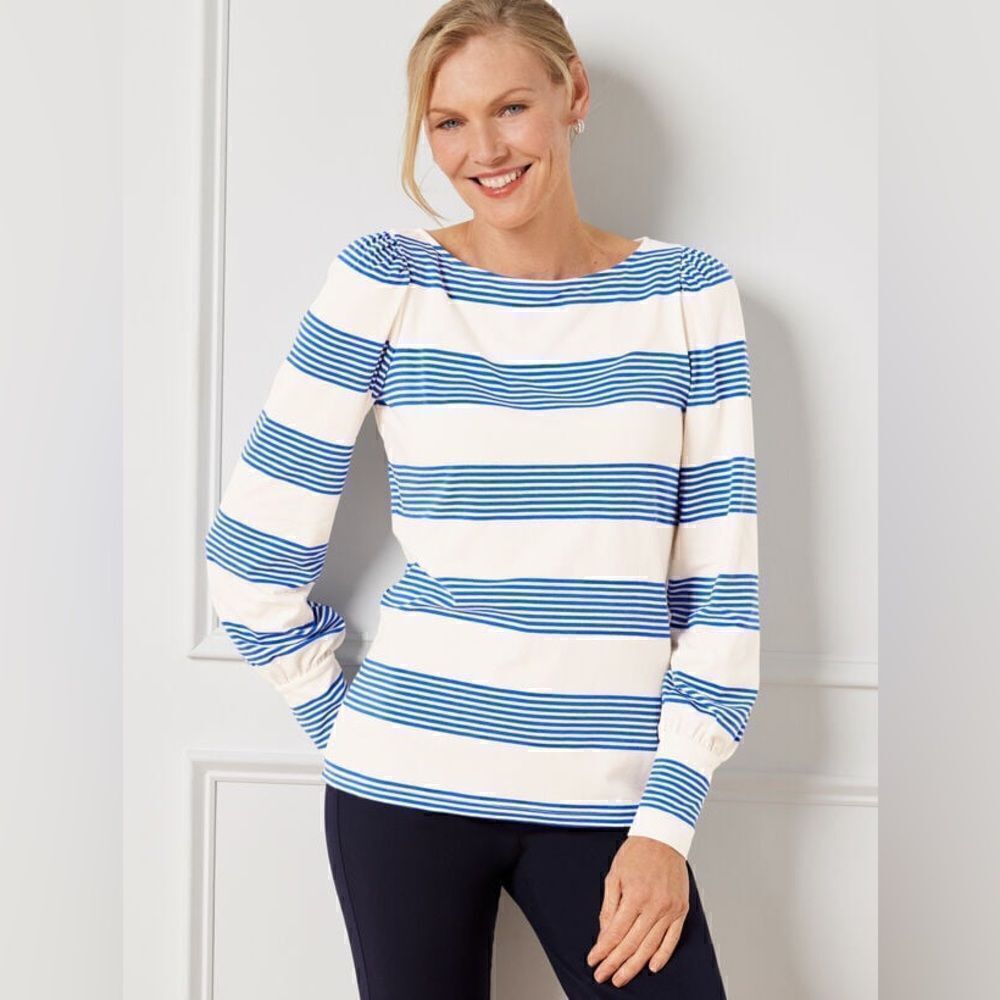 NWT Talbots Top Long Sleeve Blue Stripes Size XS